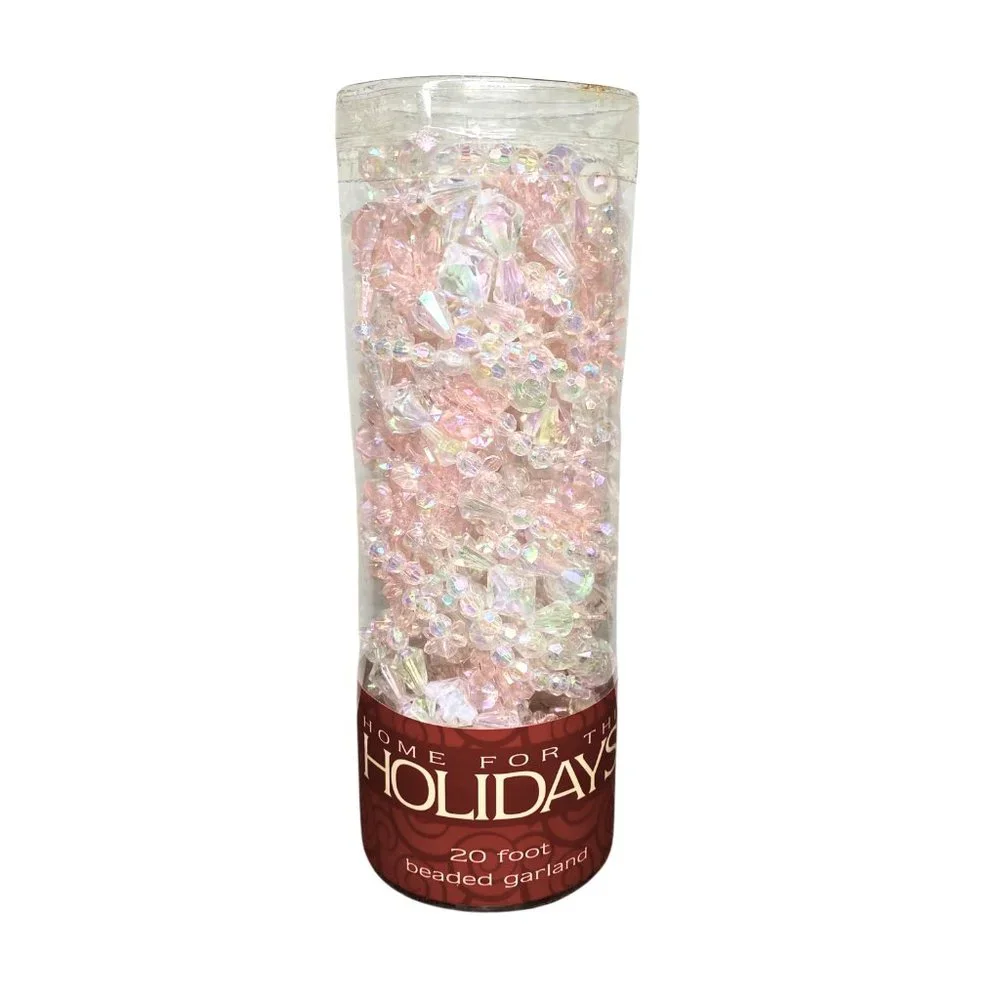 Home For The Holidays 20 Foot Iridescent Pink Beaded Garland For Christmas Tree